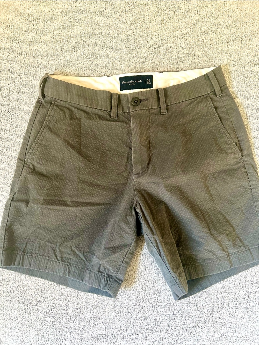 Abercrombie & Fitch Men's Gray Stretch Chino Shorts Textured Flat Front Size 30